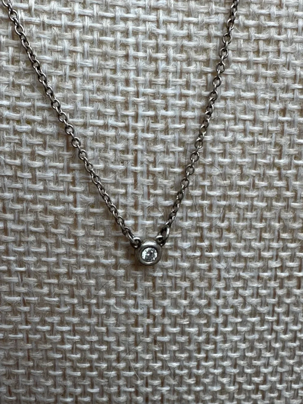 Tiffany & Co. Sterling Silver Diamond Solitaire Necklace